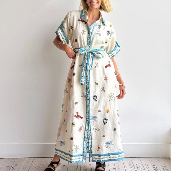 Alémais Sandy embroidered linen shirt dress